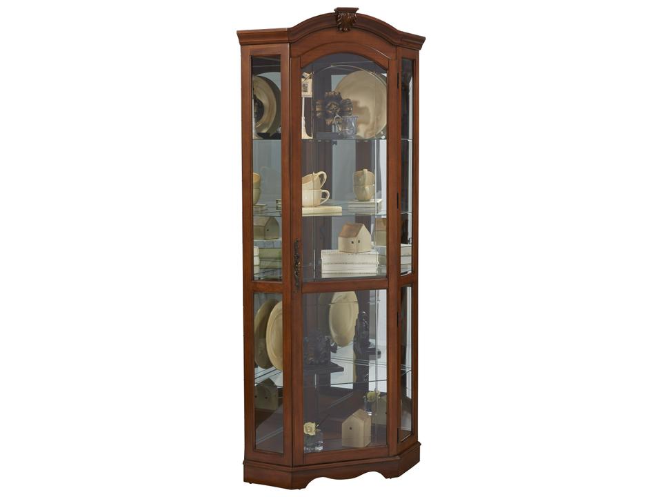Medallion Cherry Corner Curio Cabinet with Halogen Lighting