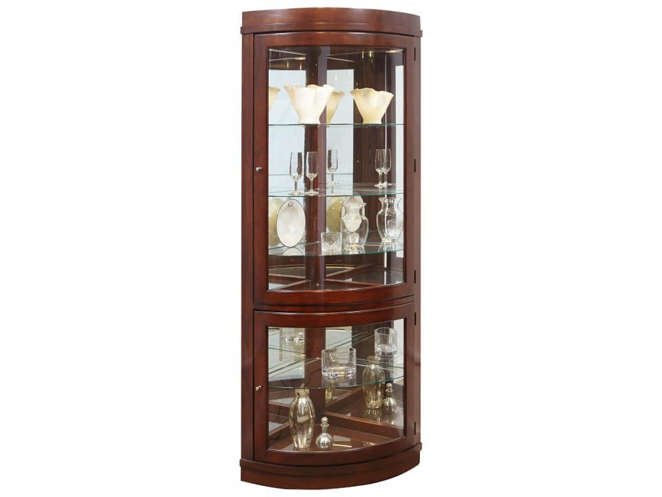 Corner Curio Cabinet with Halogen Lighting in Chocolate Cherry