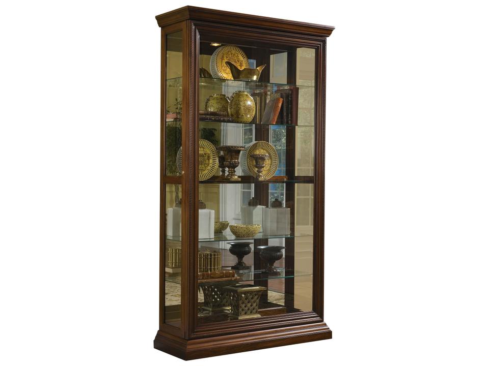 Edwardian Two Way Sliding Door Curio Cabinet in Dark Wood Finish