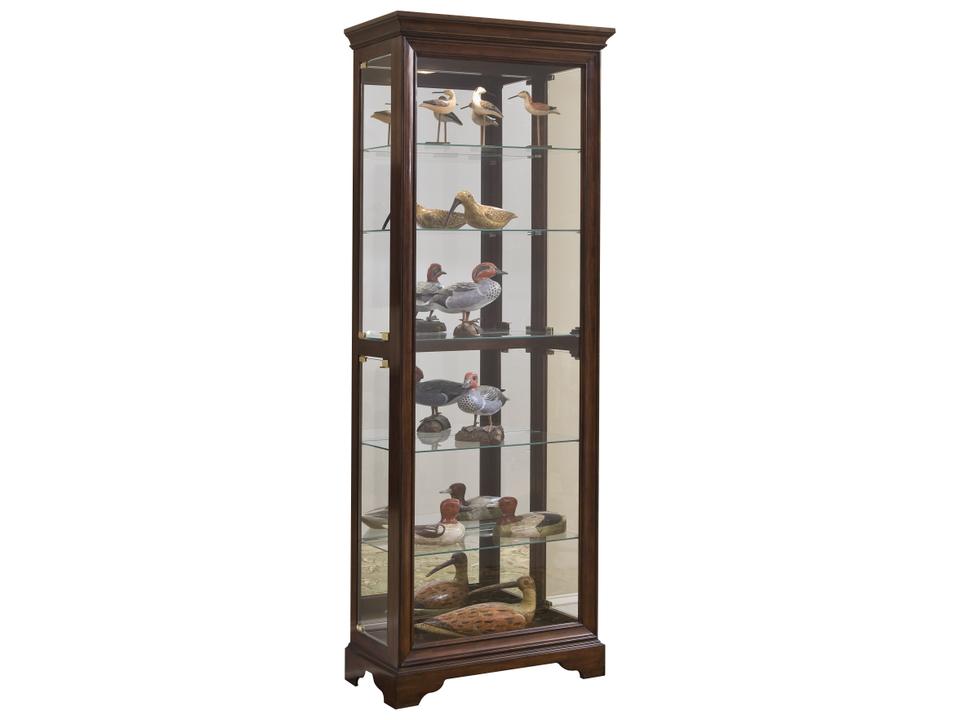 Traditional Gallery Mirrored Curio Cabinet in Dark Brown
