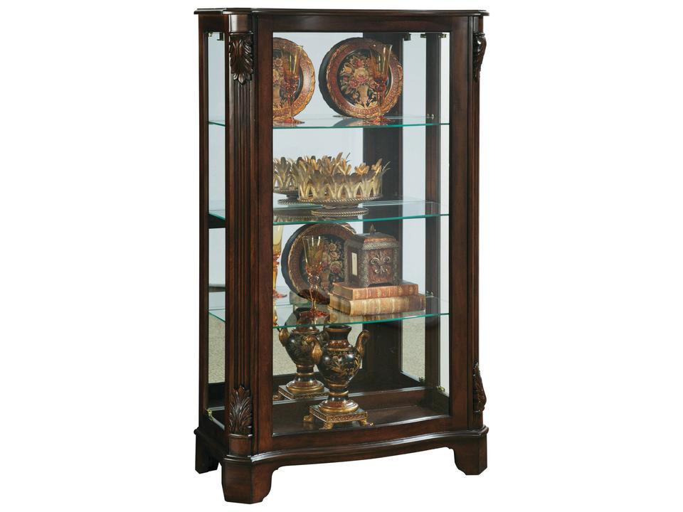 Accents and Curios Mantel Curio Cabinet Deep Cherry Finish Mirrored Back