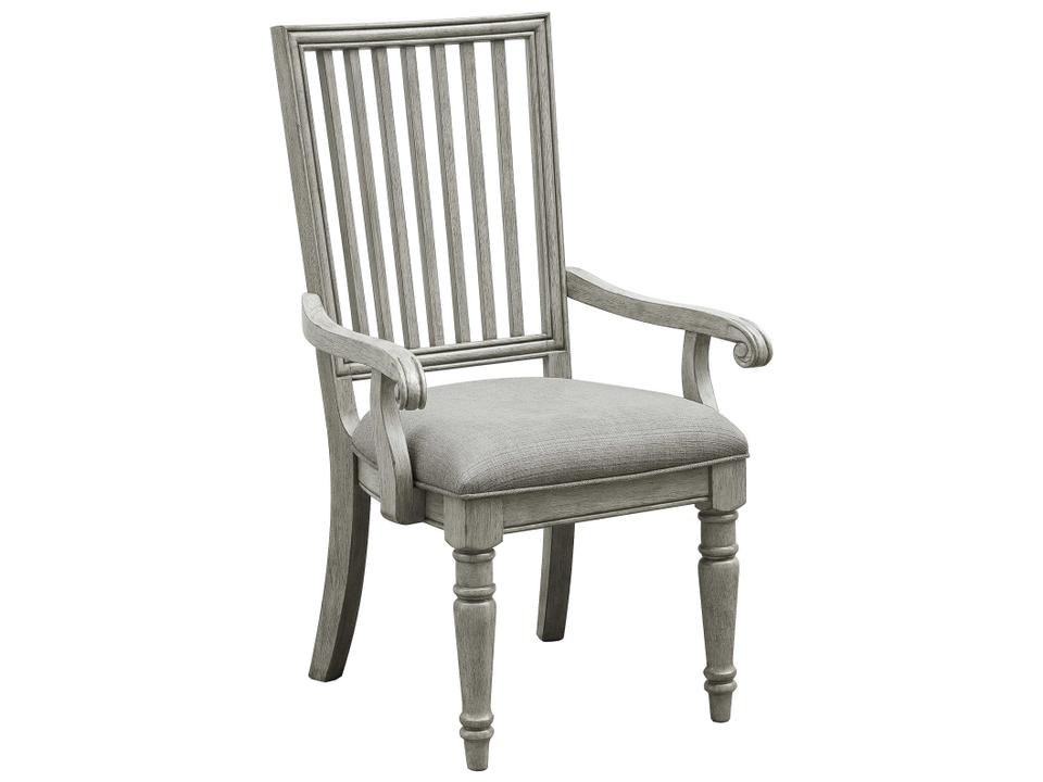 Madison Ridge Upholstered Rubberwood Arm Dining Chair in Buff Gray