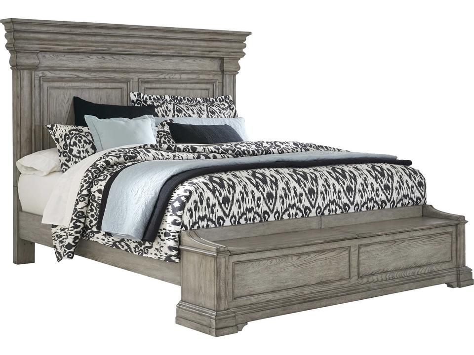 Madison Ridge Queen Panel Bed Heritage Taupe Gray Hardwood with Storage Footboard