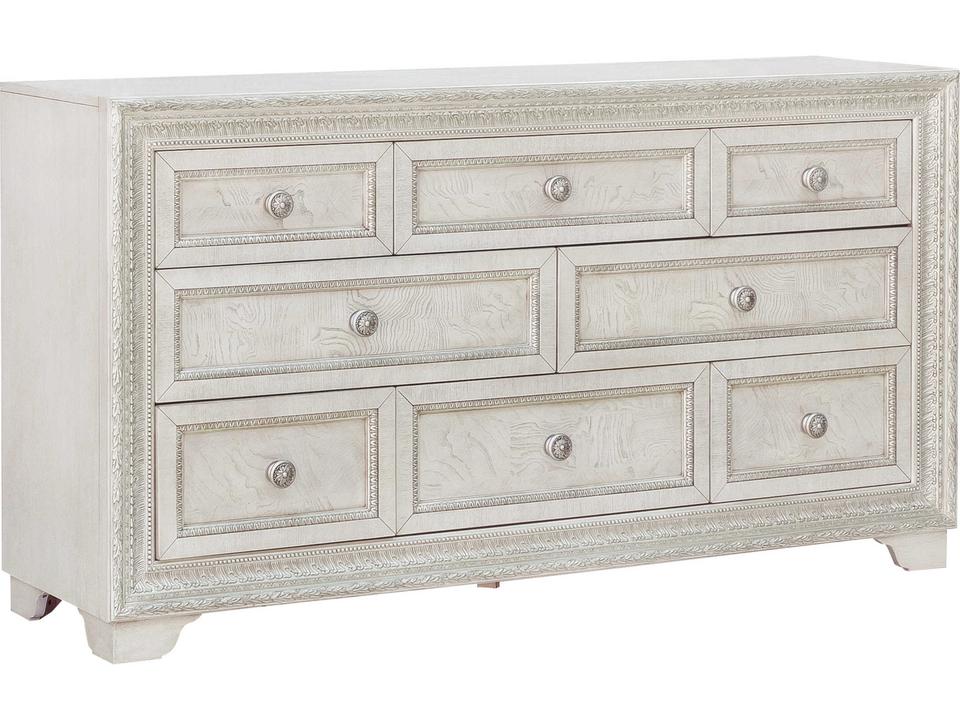 Camila 8-Drawer Dresser Creamy White Finish with Silver Accents
