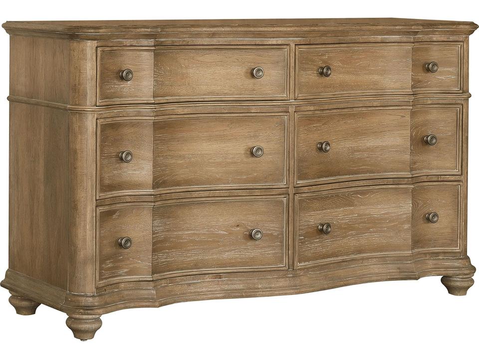 Weston Hills 6-Drawer Dresser in Flax Seed with Walnut Inlay
