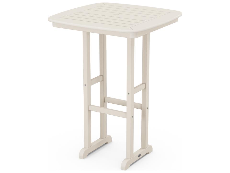 Nautical Recycled Plastic Square Outdoor Patio Bar Height Table with Umbrella Hole