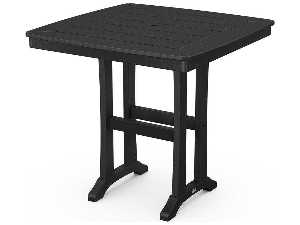 Nautical Recycled Plastic Trestle Square Outdoor Patio Counter Table with Umbrella Hole