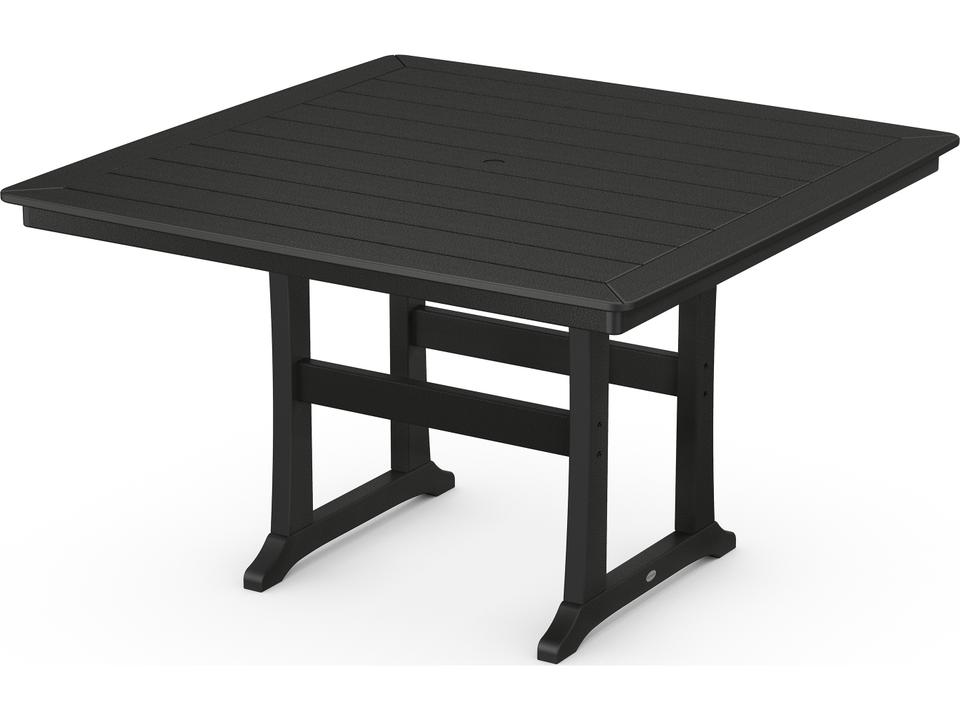 Farmhouse Recycled Plastic Trestle Square Patio Counter Table with Umbrella Hole