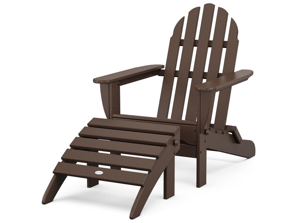 POLYWOOD Classic Adirondack Recycled Plastic 2-Piece Set with Folding Chair and Ottoman