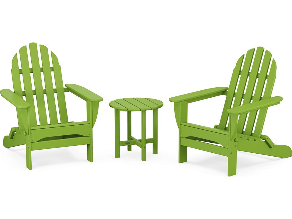 POLYWOOD Classic Adirondack 3-Piece Folding Chair and Table Set in Slate Grey