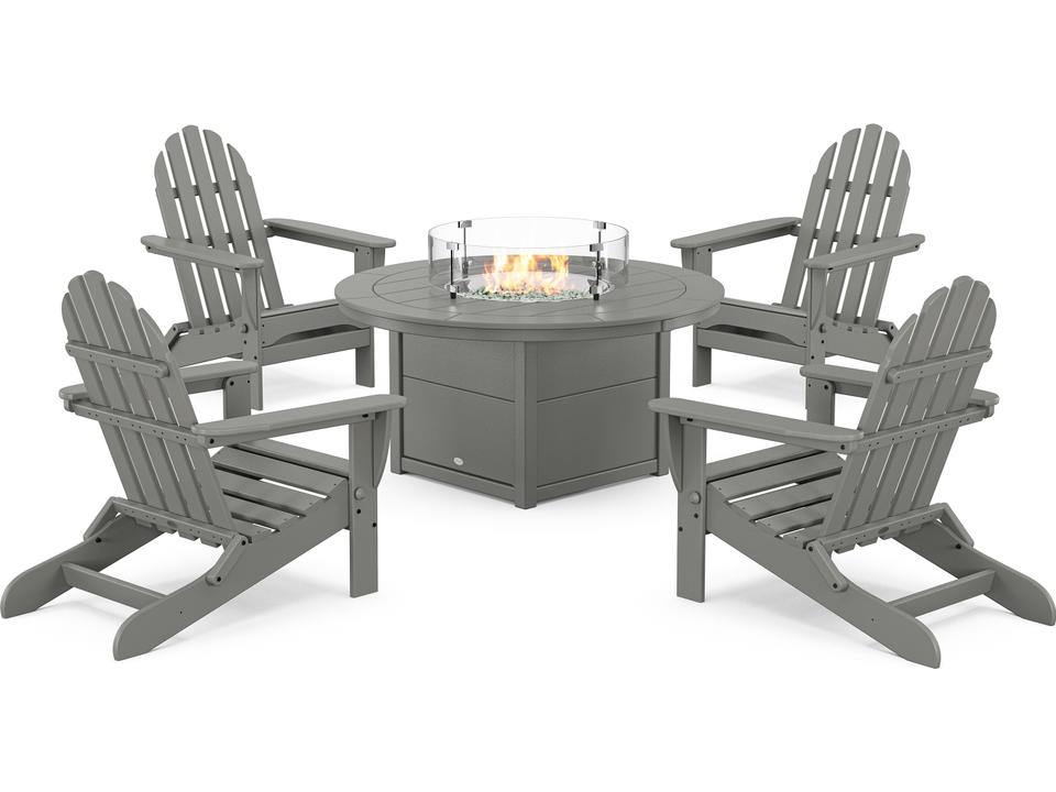 POLYWOOD Classic Adirondack 6-Piece Outdoor Conversation Set with Fire Pit Table