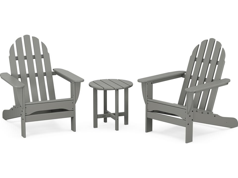 POLYWOOD Classic Adirondack 3-Piece Outdoor Chair and Side Table Set All-Weather