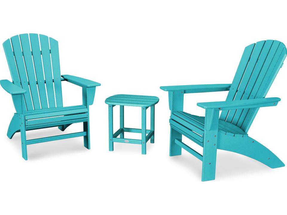 POLYWOOD Nautical 3-Piece Curveback Adirondack Set with Side Table