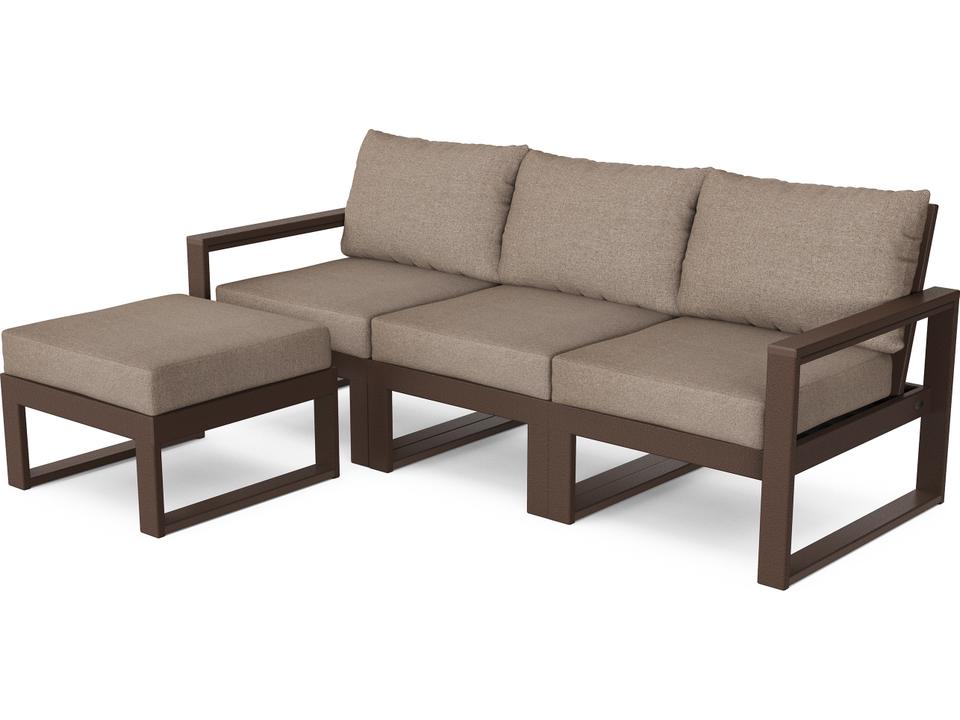 POLYWOOD Edge Recycled HDPE 4 Piece Sectional Deep Seating Set with Ottoman