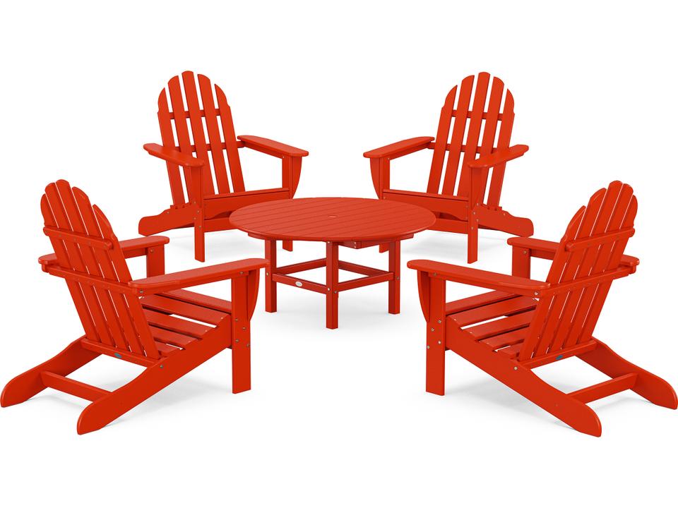 POLYWOOD Classic Adirondack 5 Piece Outdoor Lounge Set with Round Conversation Table