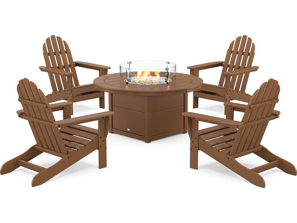 POLYWOOD Classic Adirondack 5-Piece Outdoor Conversation Set with Fire Table