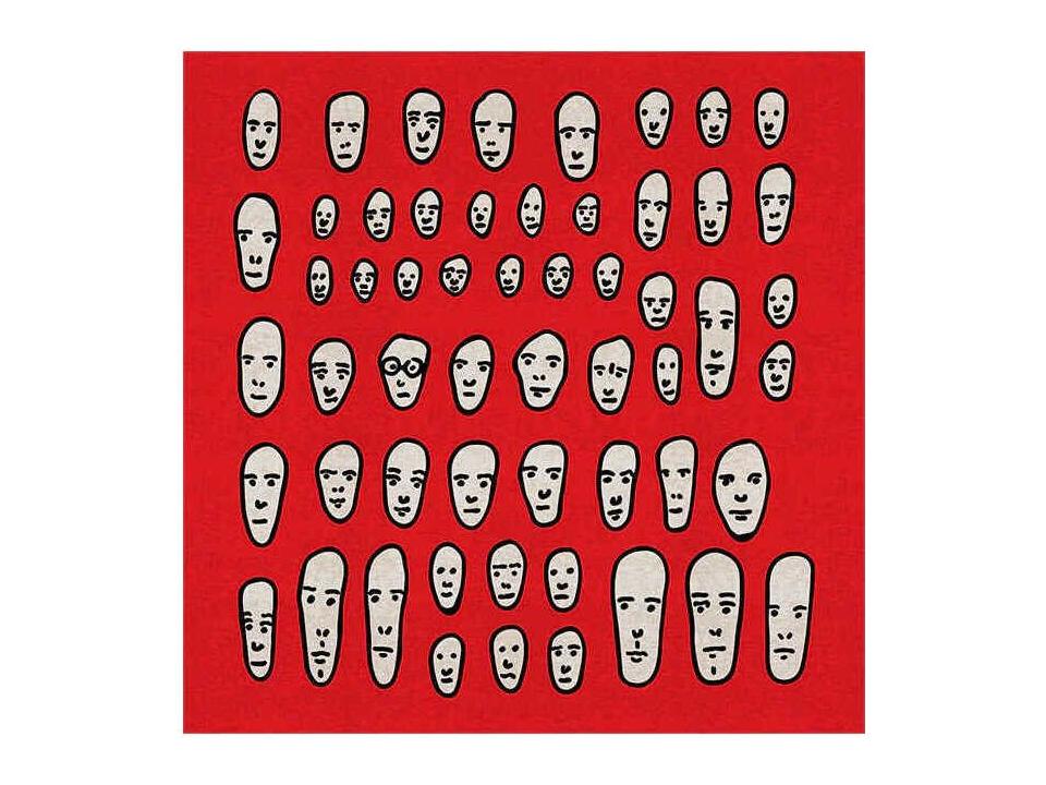 Genetic Tales Faces on Red Graphic Area Rug by Andrea Branzi
