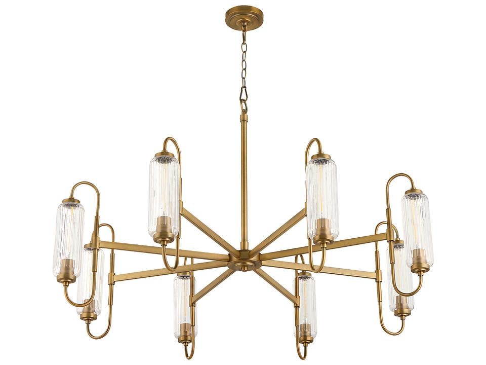 Whitmire 8-Light Brushed Brass Chandelier with Ribbed Glass