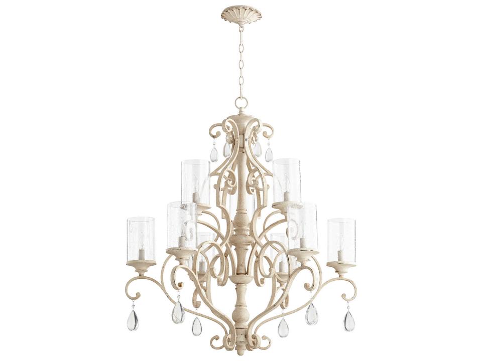 San Miguel 9-Light Transitional Chandelier in Persian White with Clear Seeded Glass