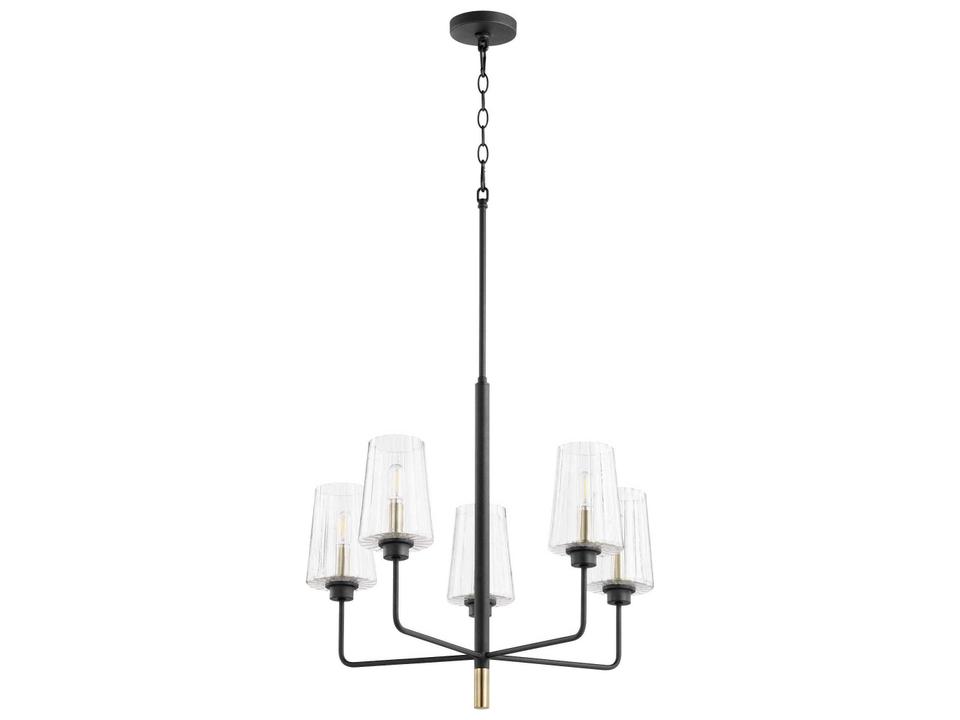 Dalia 5-Light Noir with Aged Brass Chandelier with Clear Fluted Glass