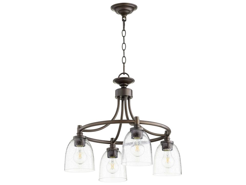 Rossington 4-Light Oiled Bronze Chandelier with Clear Seeded Glass