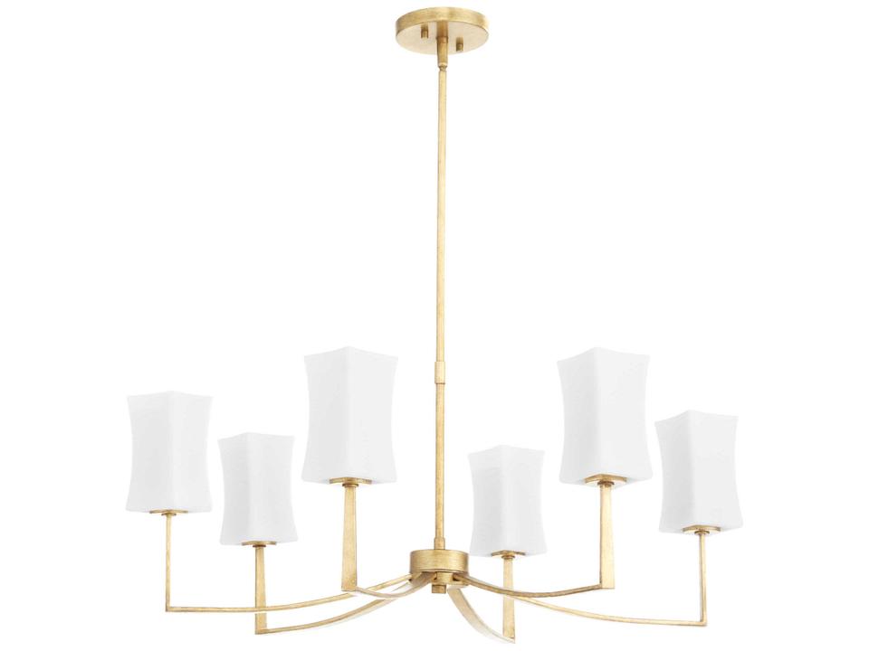 Ayala 6-Light Gold Leaf Chandelier with Satin Opal Glass Shades