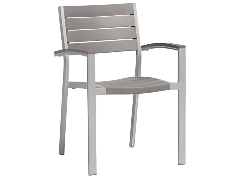 New Mirage Silver Aluminum Dining Arm Chair with Grey Oak Durawood