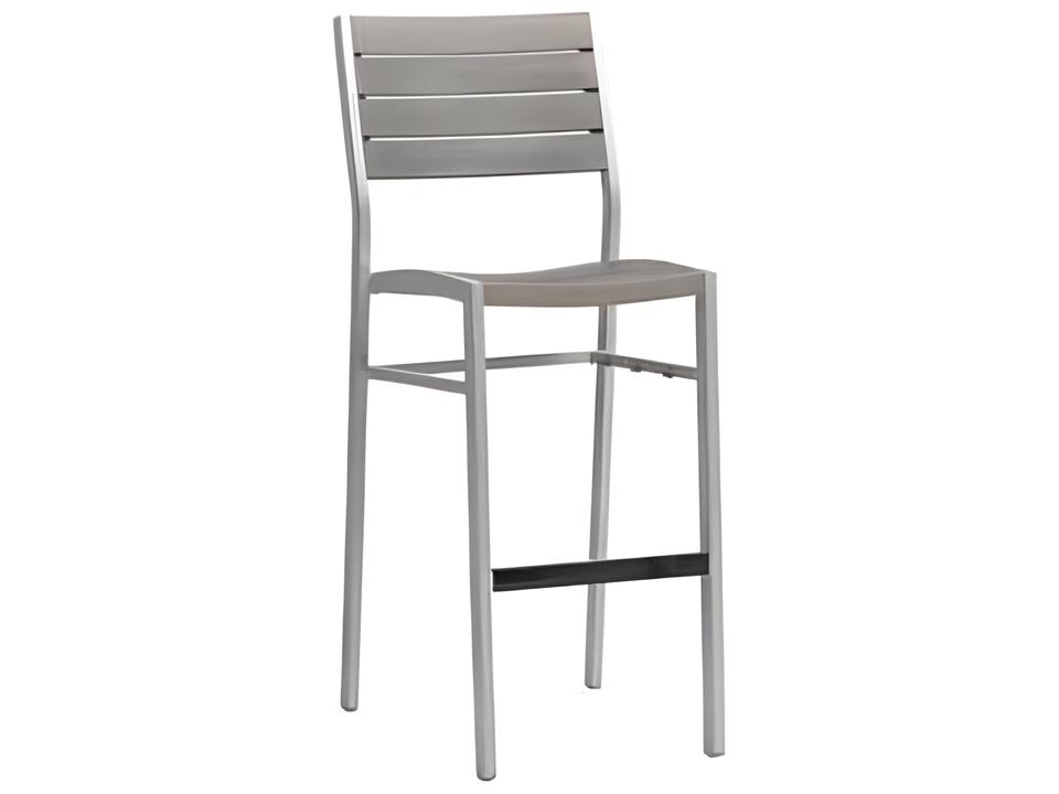 New Mirage Silver Aluminum Grey Oak Faux Teak Bar Stool