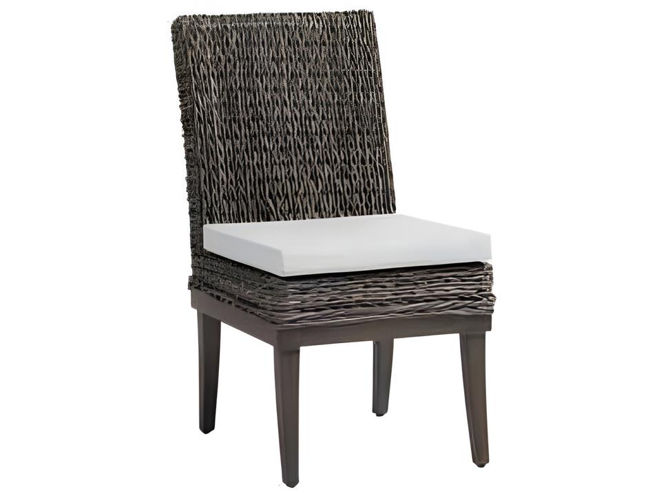 Boston Outdoor Dining Side Chair in Smoke Grey Resin Wicker and Ash Grey Aluminum