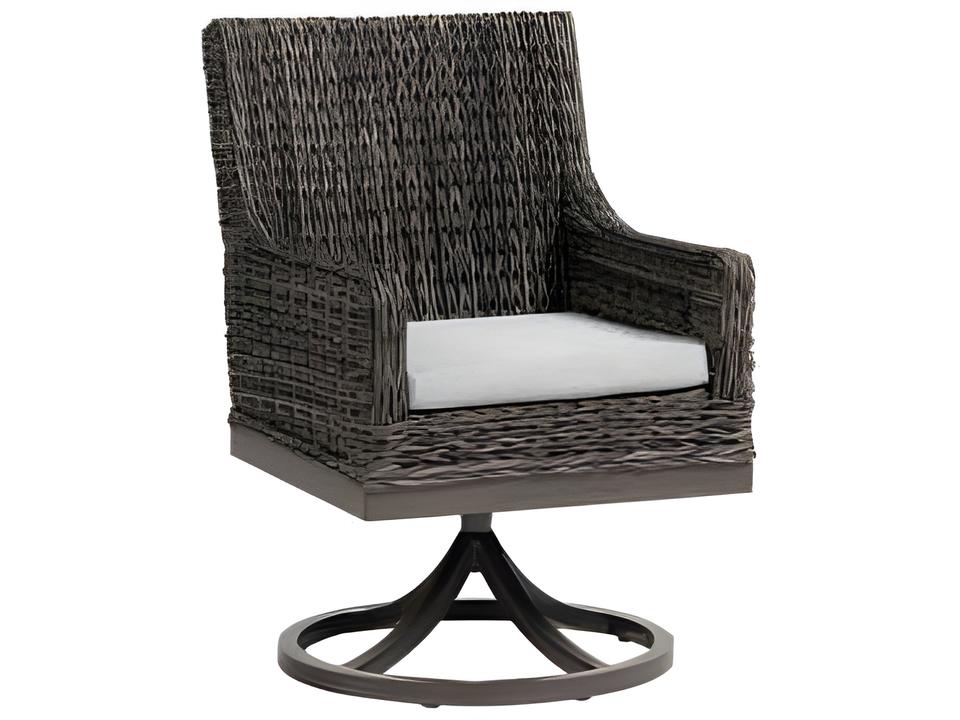 Boston Swivel Rocking Dining Arm Chair in Ash Grey Aluminum and Smoke Grey Resin