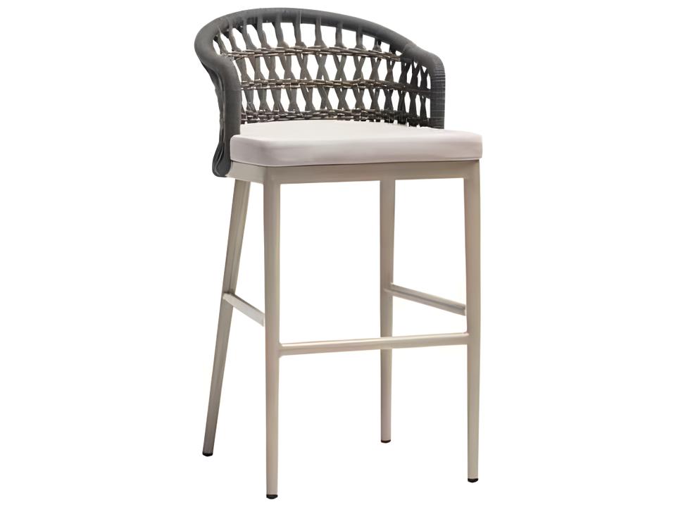 Coconut Grove Outdoor Bar Stool in Pearl Aluminum and Hand-Woven Durarope