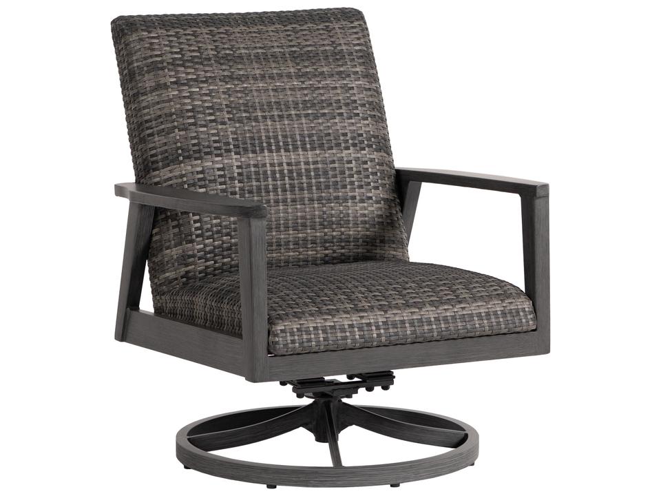 Cabo San Lucas Aluminum Wicker Outdoor Lounge Chair Swivel Rocker in Pewter and Opal Grey