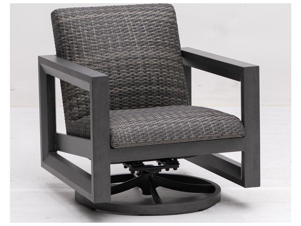 Bergen Aluminum Cushion Outdoor Swivel Rocker Lounge Chair in Pewter and Opal Grey