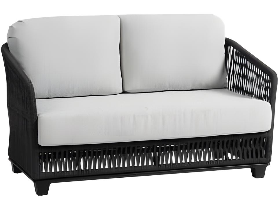 Gemelli Outdoor Aluminum Loveseat With Cushions in Diva Night and Cobblestone Durastrap