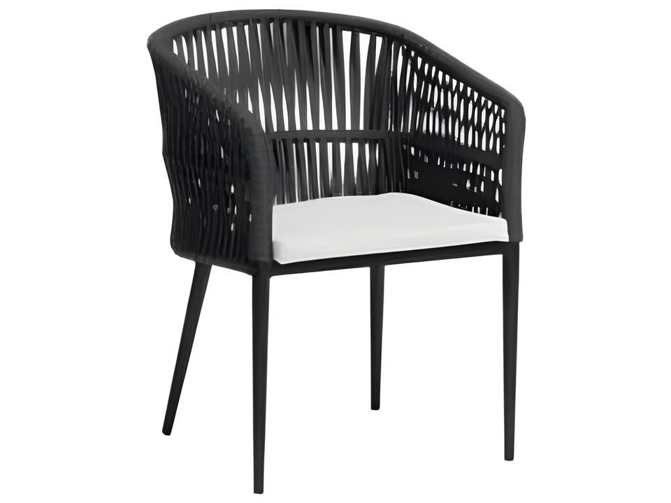 Gemelli Outdoor Dining Arm Chair in Powder Coated Aluminum and Durastrap with Cushion
