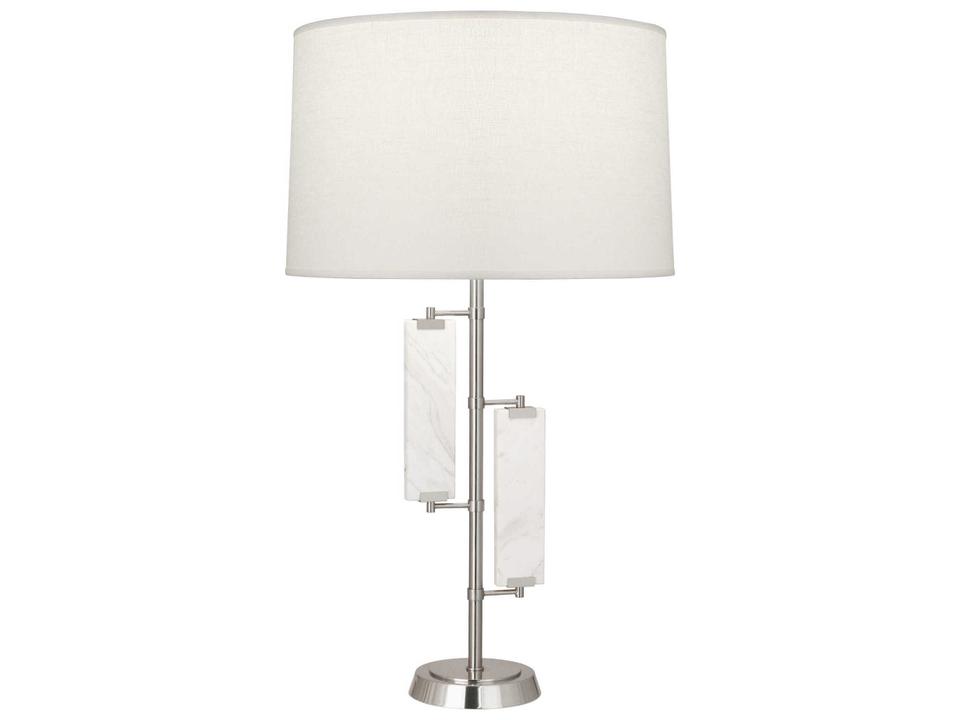 Alston Polished Nickel Marble Table Lamp with Oyster Linen Shade