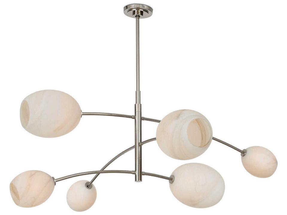 6-Light Artemis Chandelier in Polished Nickel with Alabaster Glass