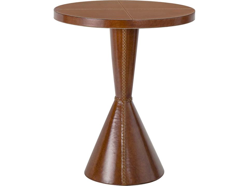 Gabe Round Leather End Table in Tan Brown