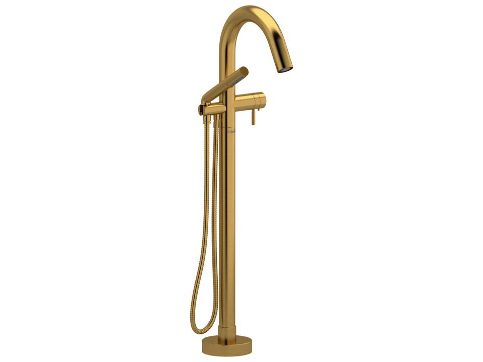Riu Brushed Gold Single Hole Floor Mount Tub Filler Trim with Hand Shower
