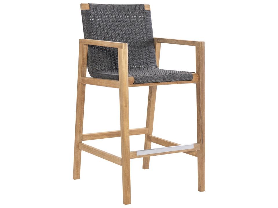 Admiral Teak Rope Arm Stationary Bar Stool in Charcoal