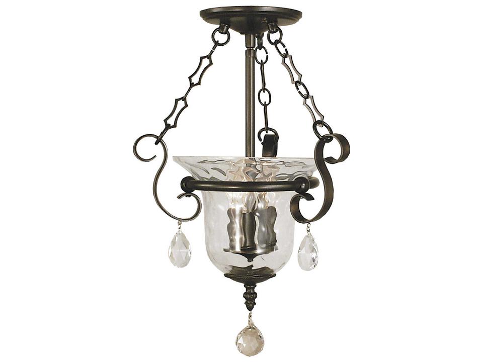Carcassonne 3-Light Semi Flush Mount with Crystal and Mottled Glass