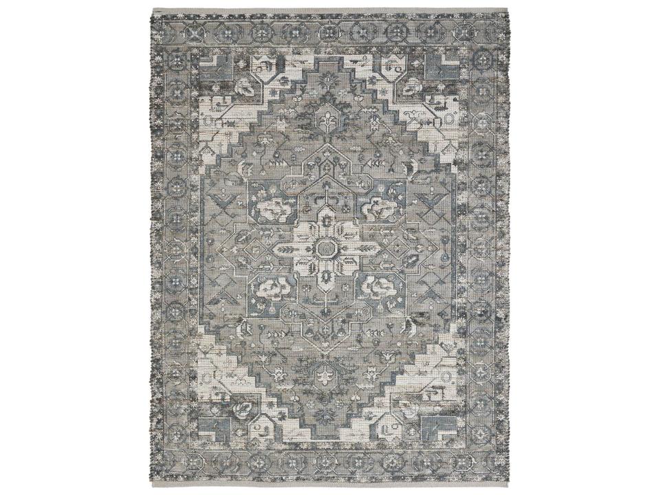 Pongola Bordered Area Rug Natural and Teal Handwoven Cotton Jute