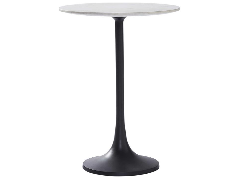 Mortain Round Marble End Table with Black Powder-Coated Base
