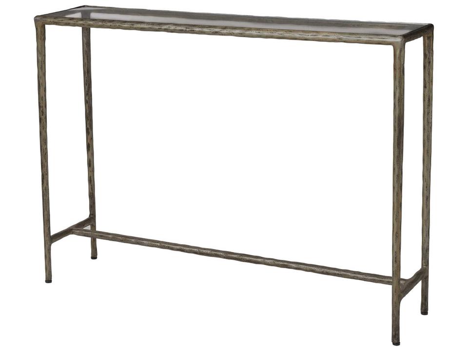 Nara Rectangular Glass Console Table with Antique Brass Finish