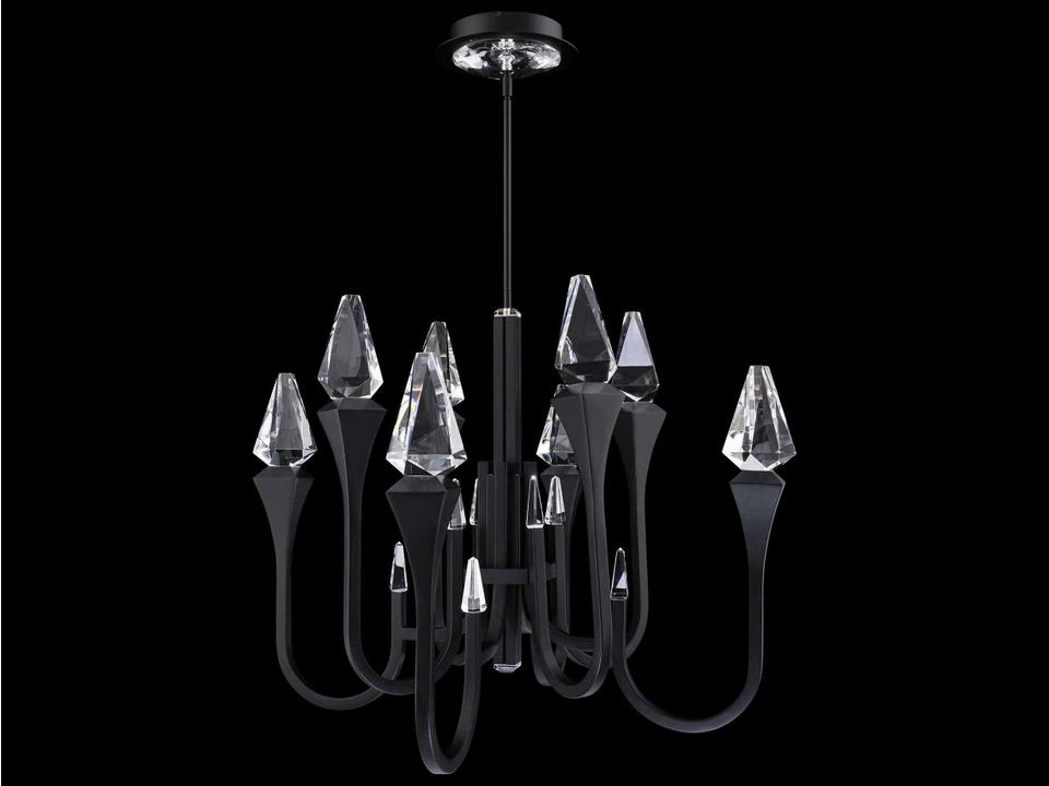 Plumeria 8-Light LED Chandelier in Black with Clear Optic Crystal