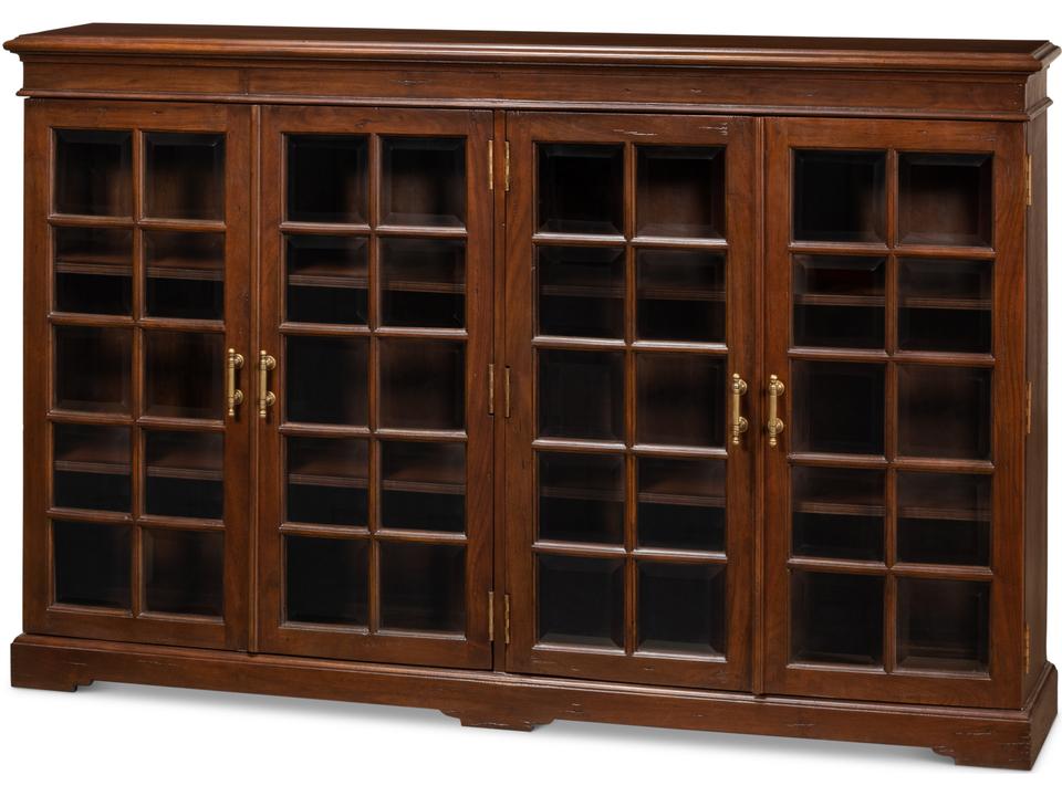 Carmel-By-The-Sea Walnut Bookcase with Adjustable Shelves and Glass Doors