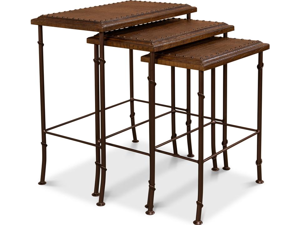 Croc Leather Nesting Tables Set of 3 in Brown