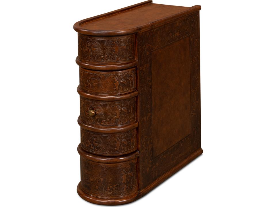 Barnes Leather Book Side Table with 1 Drawer in Brown