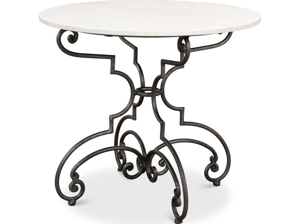 French Collection Round End Table with Iron Base and Banswara White Marble Top