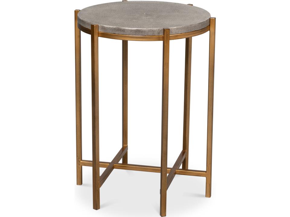 Spence Round Side Table Black Shagreen and Antique Gold